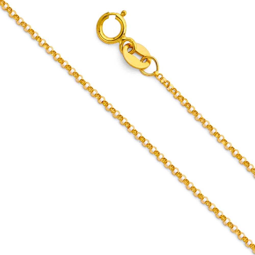 14KY CLASSIC ROLO CABLE CHAIN: 14KY Classic Rolo Cable Chain Material Type : 14k Gold Material Color : Yellow Avg. Weight: Avg. Weight: 1.3 Gr. Size: Length : 16 inch, Width 1.2mm Accessories: None Notice: When purchasing
