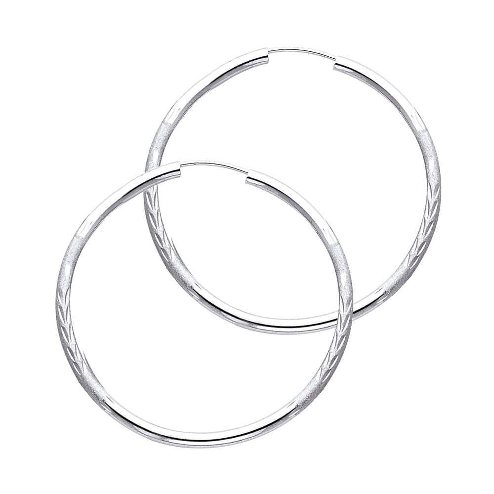 14KW BUDDED DC ENDLESS HOOP EARRINGS: 14KW Budded DC Endless Hoop Earrings Material Type : 14k Gold Material Color : White Avg. Weight: Avg. Weight: 2.01 Gr. Size: Height : 40 mm, Width : 40 mm Accessories: None Notice: When purchasing