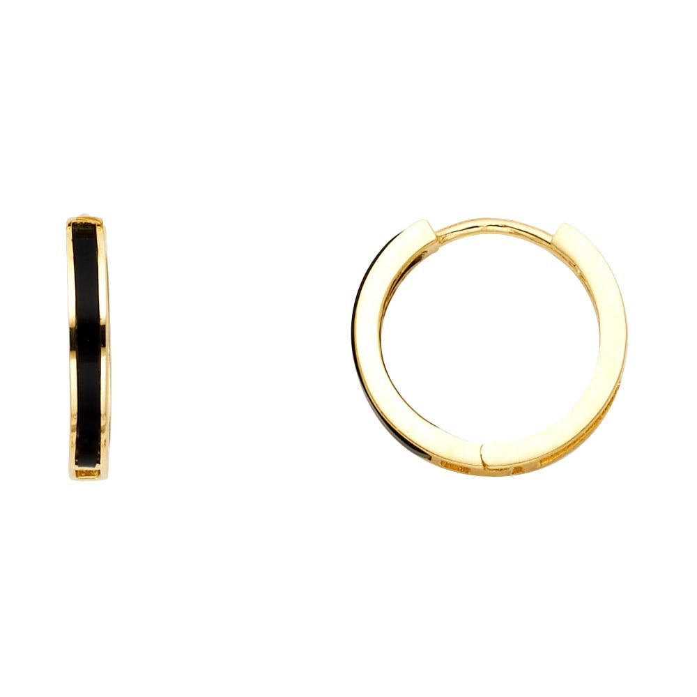 14KY ONYX HUGGIES EARRINGS: 14KY Onyx Huggies Earrings Material Type : 14k Gold Material Color : Yellow Avg. Weight: Avg. Weight: 1.53 Gr. Size: Height : 15 mm, Width : 15 mm Accessories: None Notice: When purchasing pre-owne