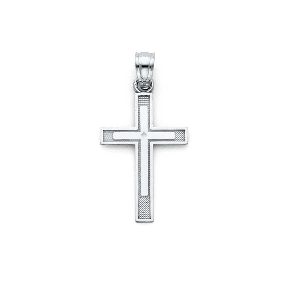 14KW LATIN CROSS PENDANT: 14KW Latin Cross Pendant Material Type : 14k Gold Material Color : White Avg. Weight: Avg. Weight: 0.72 Gr. Size: Height 25 mm, Width 13 mm Accessories: None Notice: When purchasing pre-owned goods