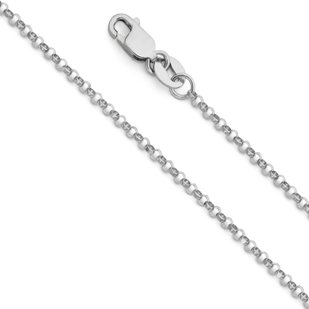 14KW CLASSIC ROLO CABLE CHAIN: 14KW Classic Rolo Cable Chain Material Type : 14k Gold Material Color : White Avg. Weight: Avg. Weight: 2.18 Gr. Size: Length : 16 inch, Width 1.6mm Accessories: None Notice: When purchasing pre-ow