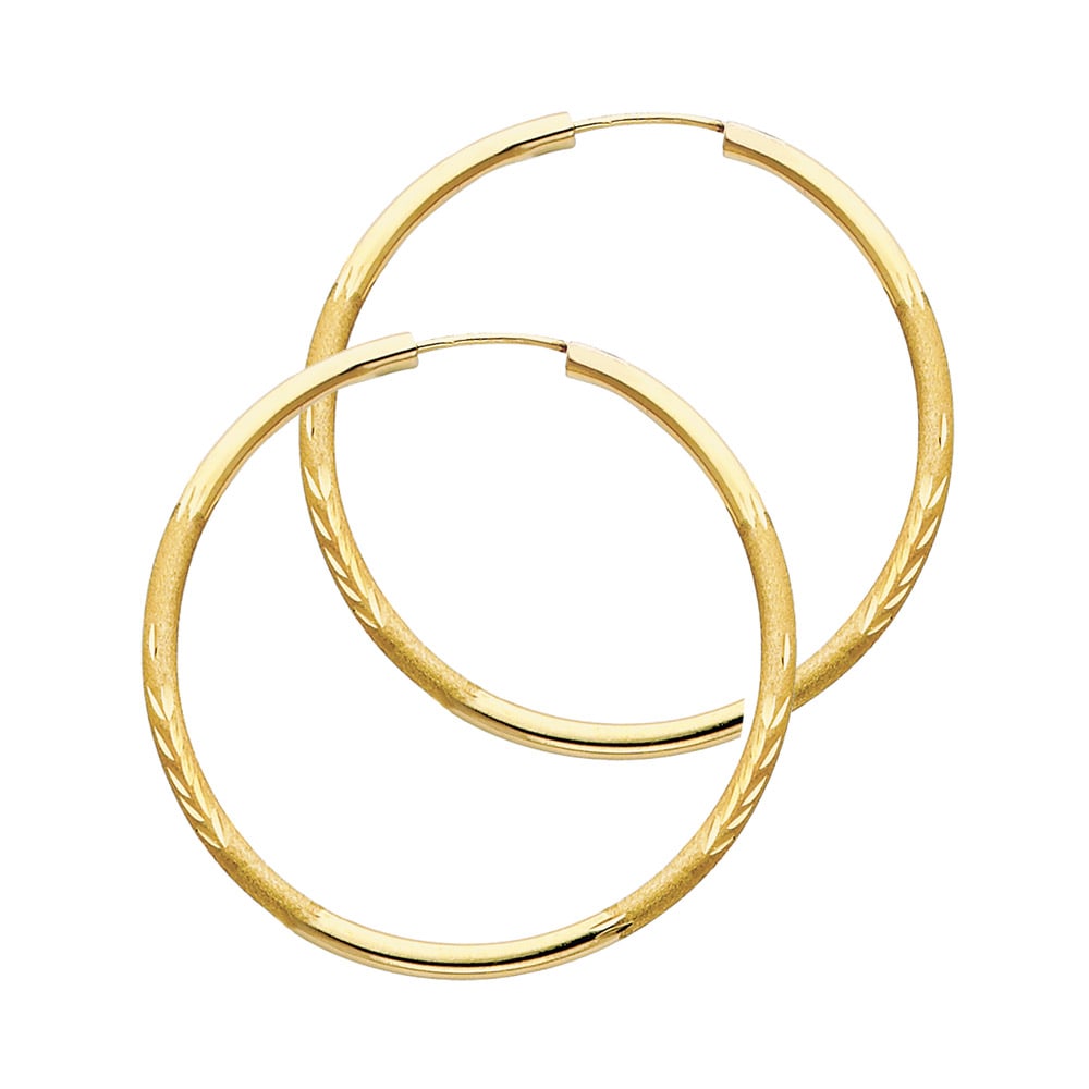 14KY BUDDED DC ENDLESS HOOP EARRINGS: 14KY Budded DC Endless Hoop Earrings Material Type : 14k Gold Material Color : Yellow Avg. Weight: Avg. Weight: 1.42 Gr. Size: Height : 30 mm, Width : 30 mm Accessories: None Notice: When purchasin