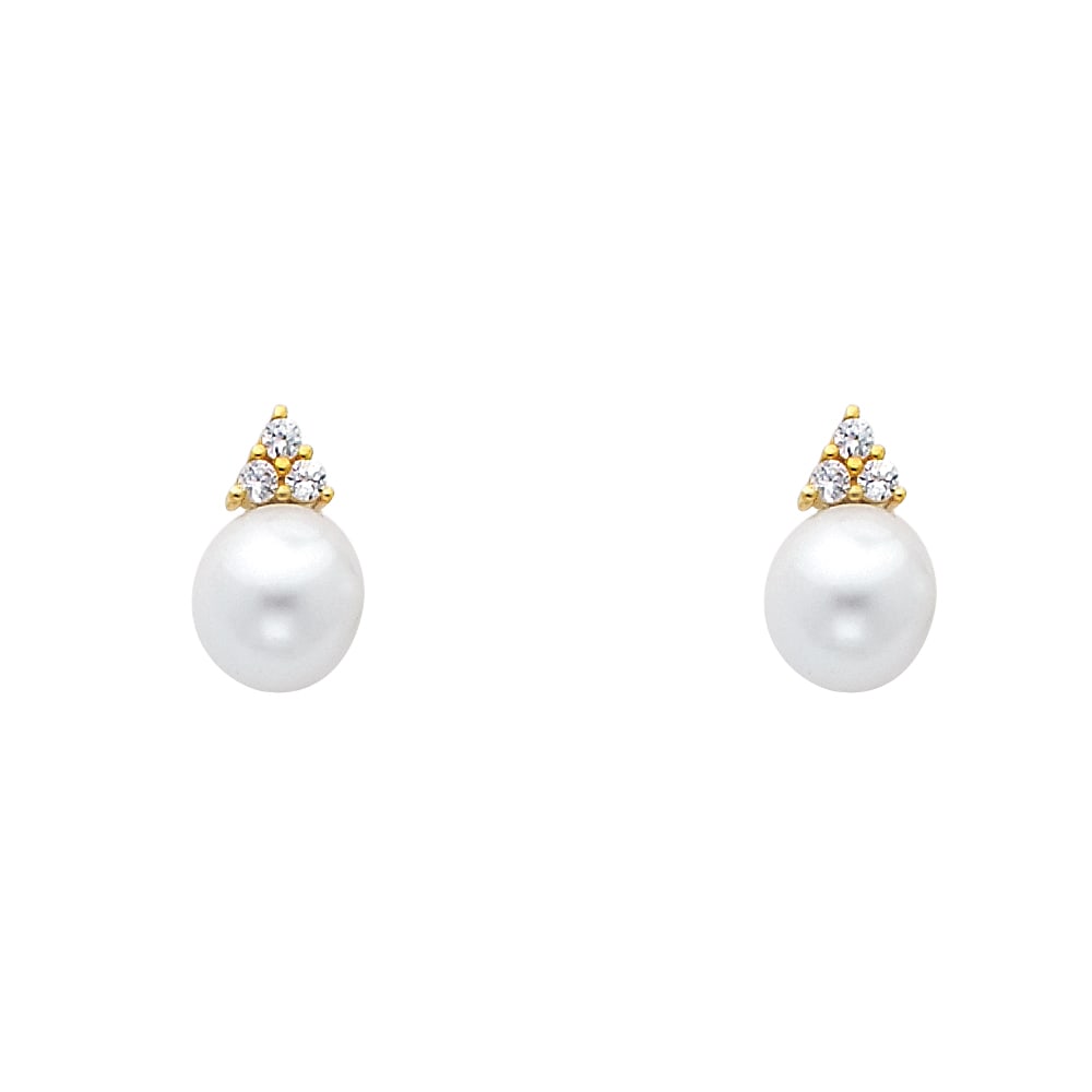 14KY CZ PEARL EARRINGS: 14KY CZ Pearl Earrings Material Type : 14k Gold Material Color : Yellow Avg. Weight: Avg. Weight: 2.2 Gr. Size: Height : 12 mm, Width : 7 mm Accessories: None Notice: When purchasing pre-owned good