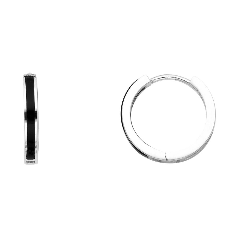 14KW ONYX HUGGIES EARRINGS: 14KW Onyx Huggies Earrings Material Type : 14k Gold Material Color : White Avg. Weight: Avg. Weight: 1.57 Gr. Size: Height : 15 mm, Width : 15 mm Accessories: None Notice: When purchasing pre-owned