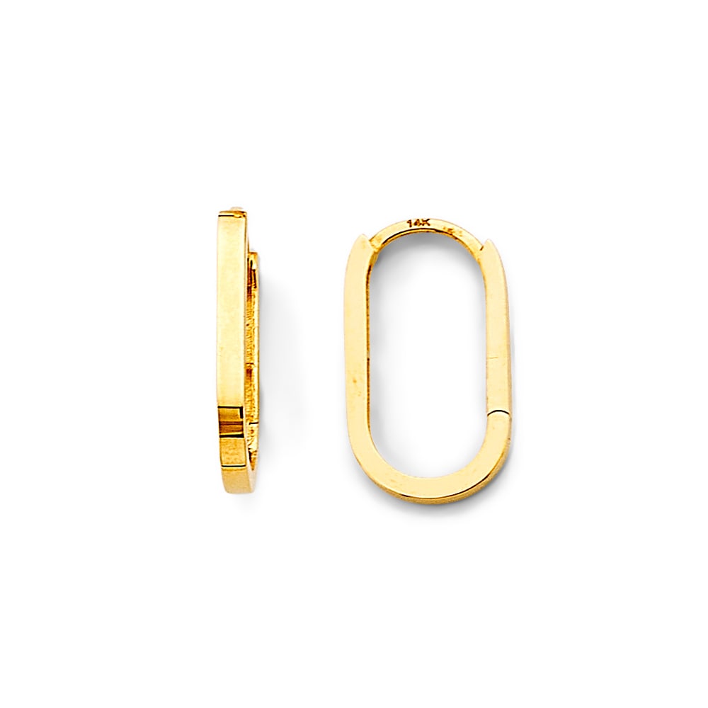 14KY SHINY PAPERCLIP HUGGIES EARRINGS: 14KY Shiny Paperclip Huggies Earrings Material Type : 14k Gold Material Color : Yellow Avg. Weight: Avg. Weight: 1.16 Gr. Size: Height : 15 mm, Width : 10 mm Accessories: None Notice: When purchasi