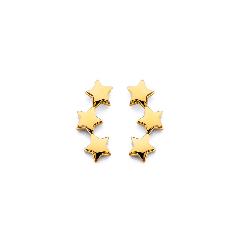 14KY STAR PUSH BACK EARRINGS: 14KY Star Push Back Earrings Material Type : 14k Gold Material Color : Yellow Avg. Weight: Avg. Weight: 0.86 Gr. Size: Height : 15 mm, Width : 5 mm Accessories: None Notice: When purchasing pre-own