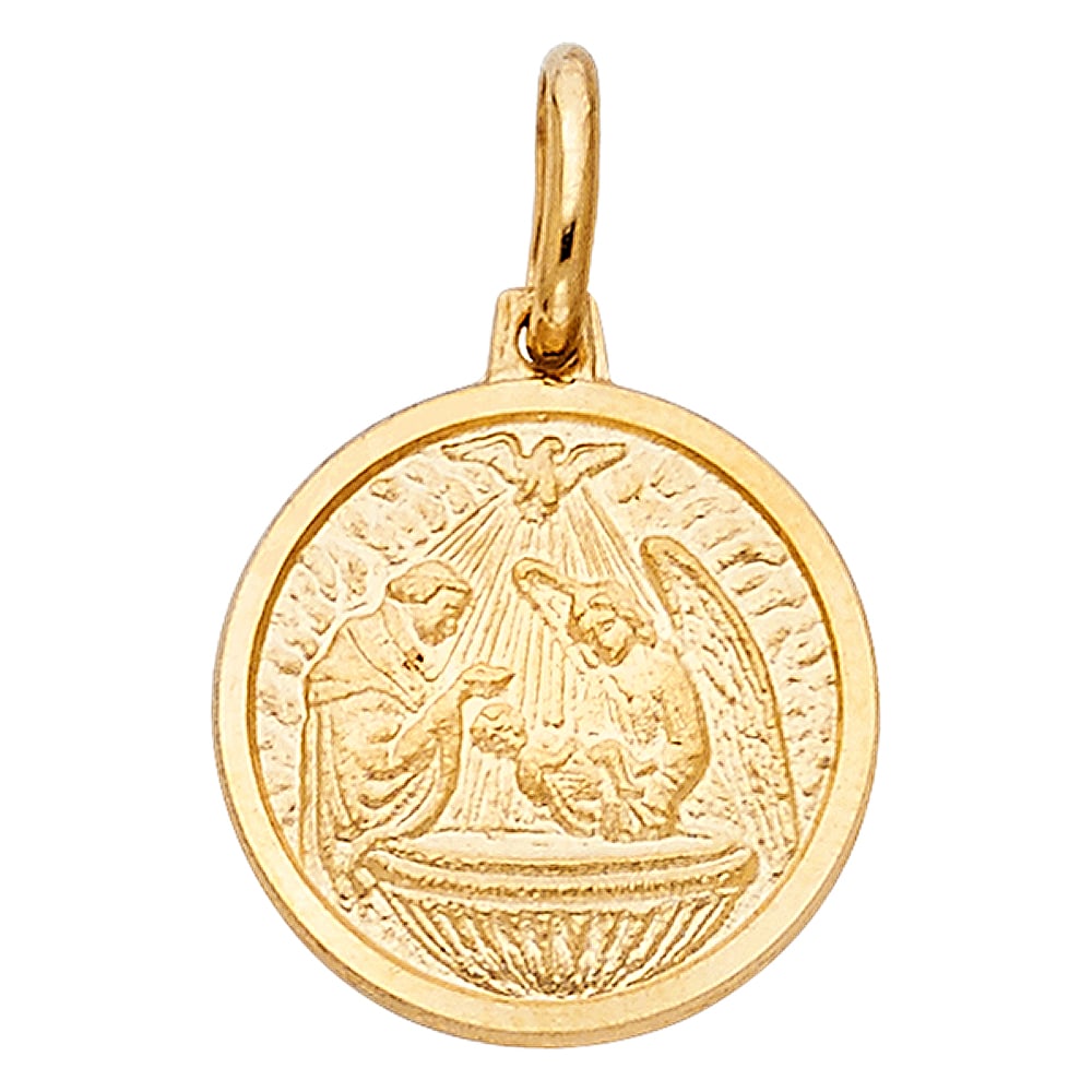 14KY BAPTISM PENDANT: 14KY Baptism Pendant Material Type : 14k Gold Material Color : Yellow Avg. Weight: Avg. Weight: 2.03 Gr. Size: Height 15.5 mm, Width 15 mm Accessories: None Notice: When purchasing pre-owned goods,