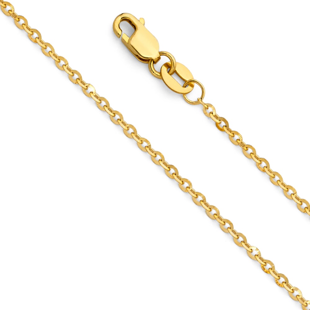14KY SIDE DC ROLO CABLE CHAIN: 14KY Side DC Rolo Cable Chain Material Type : 14k Gold Material Color : Yellow Avg. Weight: Avg. Weight: 1.99 Gr. Size: Length : 16 inch, Width 1.6mm Accessories: None Notice: When purchasing pre-o