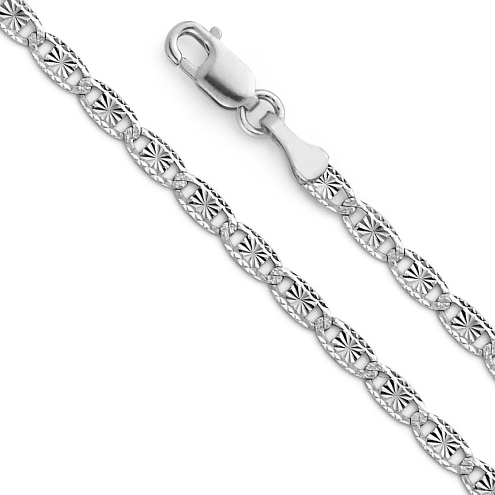 14KW VALENTINO STAR/EDGE DC CHAIN: 14KW Valentino Star/Edge DC Chain Material Type : 14k Gold Material Color : White Avg. Weight: Avg. Weight: 3.52 Gr. Size: Length : 16 inch, Width 2.6mm Accessories: None Notice: When purchasing pr