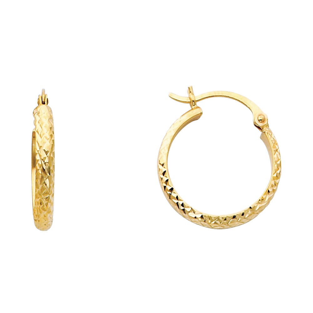 14KY DC HOLLOW ROUND TUBE HOOP EARRINGS: 14KY DC Hollow Round Tube Hoop Earrings Material Type : 14k Gold Material Color : Yellow Avg. Weight: Avg. Weight: 1.11 Gr. Size: Height : 20 mm, Width : 20 mm Accessories: None Notice: When purcha