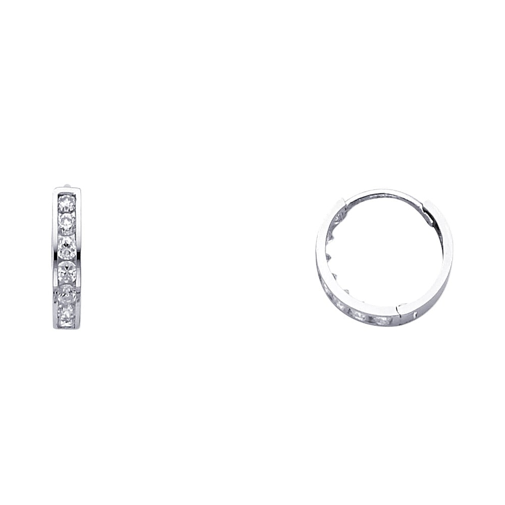 14KW CZ HUGGIES EARRINGS: 14KW CZ Huggies Earrings Material Type : 14k Gold Material Color : White Avg. Weight: Avg. Weight: 1.11 Gr. Size: Height : 13 mm, Width : 13 mm Accessories: None Notice: When purchasing pre-owned g