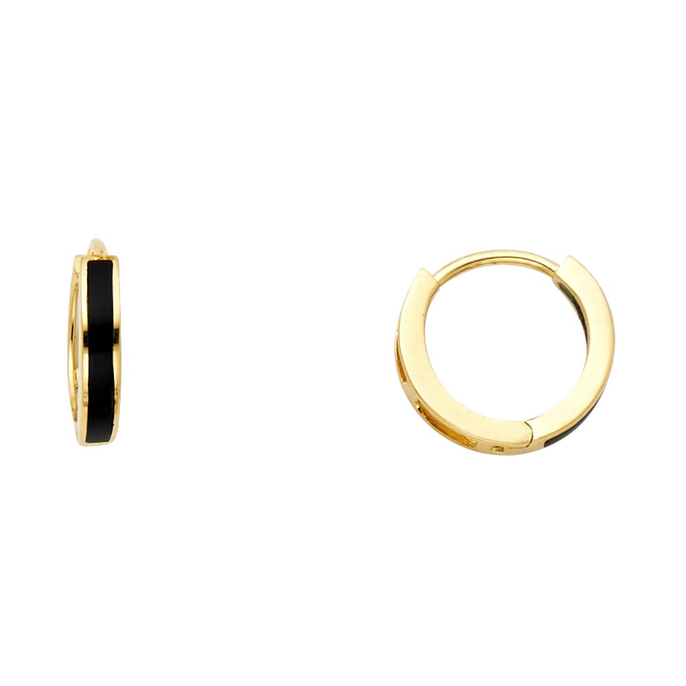 14KY ONYX HUGGIES EARRINGS: 14KY Onyx Huggies Earrings Material Type : 14k Gold Material Color : Yellow Avg. Weight: Avg. Weight: 1.42 Gr. Size: Height : 10 mm, Width : 10 mm Accessories: None Notice: When purchasing pre-owne