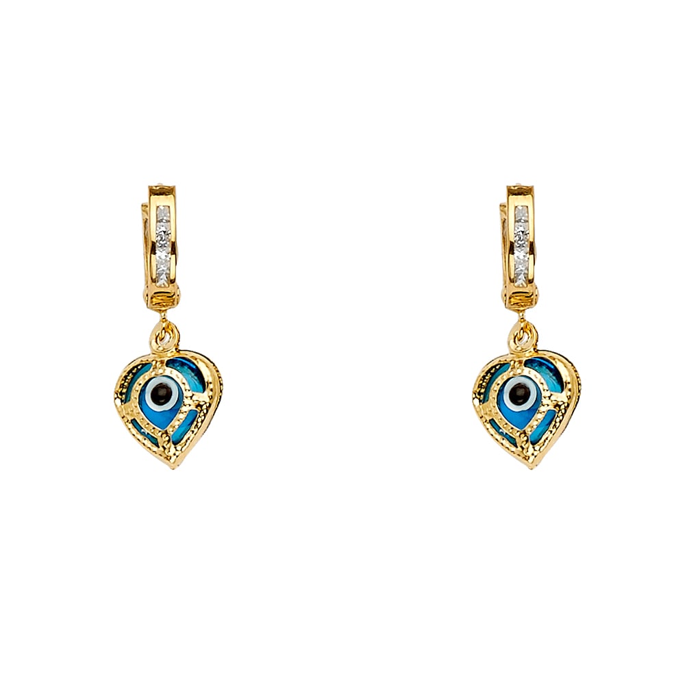 14KY EVIL EYE DANGLE HUGGIES EARRINGS: 14KY Evil Eye Dangle Huggies Earrings Material Type : 14k Gold Material Color : Yellow Avg. Weight: Avg. Weight: 2.31 Gr. Size: Height : 22 mm, Width : 9 mm Accessories: None Notice: When purchasin