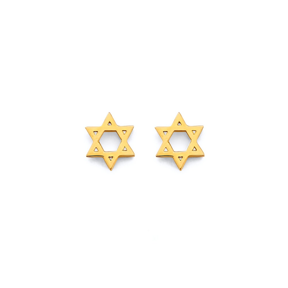 14KY STAR OF DAVID PUSH BACK EARRINGS: 14KY Star of David Push Back Earrings Material Type : 14k Gold Material Color : Yellow Avg. Weight: Avg. Weight: 0.69 Gr. Size: Height : 8 mm, Width : 8 mm Accessories: None Notice: When purchasing