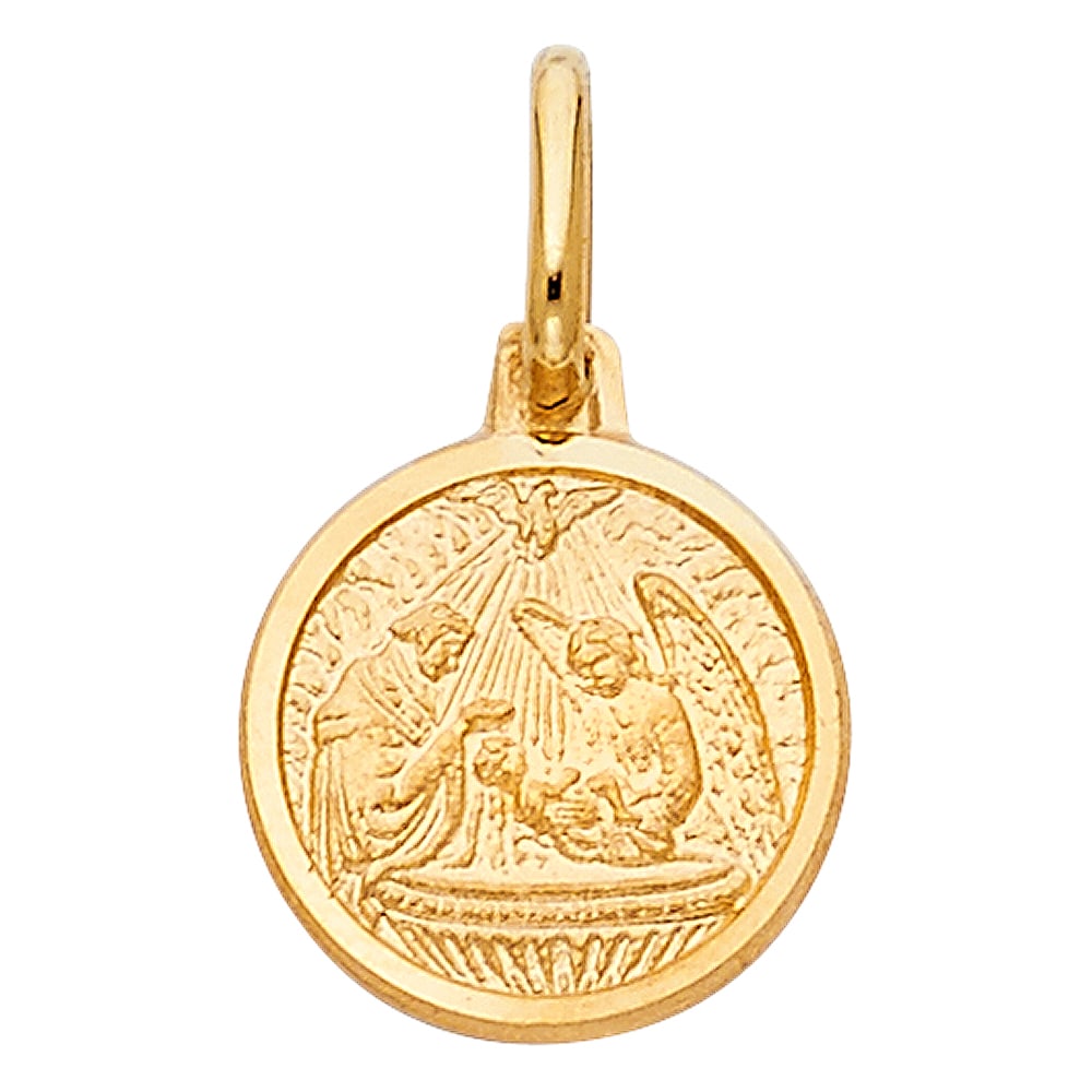 14KY BAPTISM PENDANT: 14KY Baptism Pendant Material Type : 14k Gold Material Color : Yellow Avg. Weight: Avg. Weight: 1.4 Gr. Size: Height 13 mm, Width 15 mm Accessories: None Notice: When purchasing pre-owned goods, pl