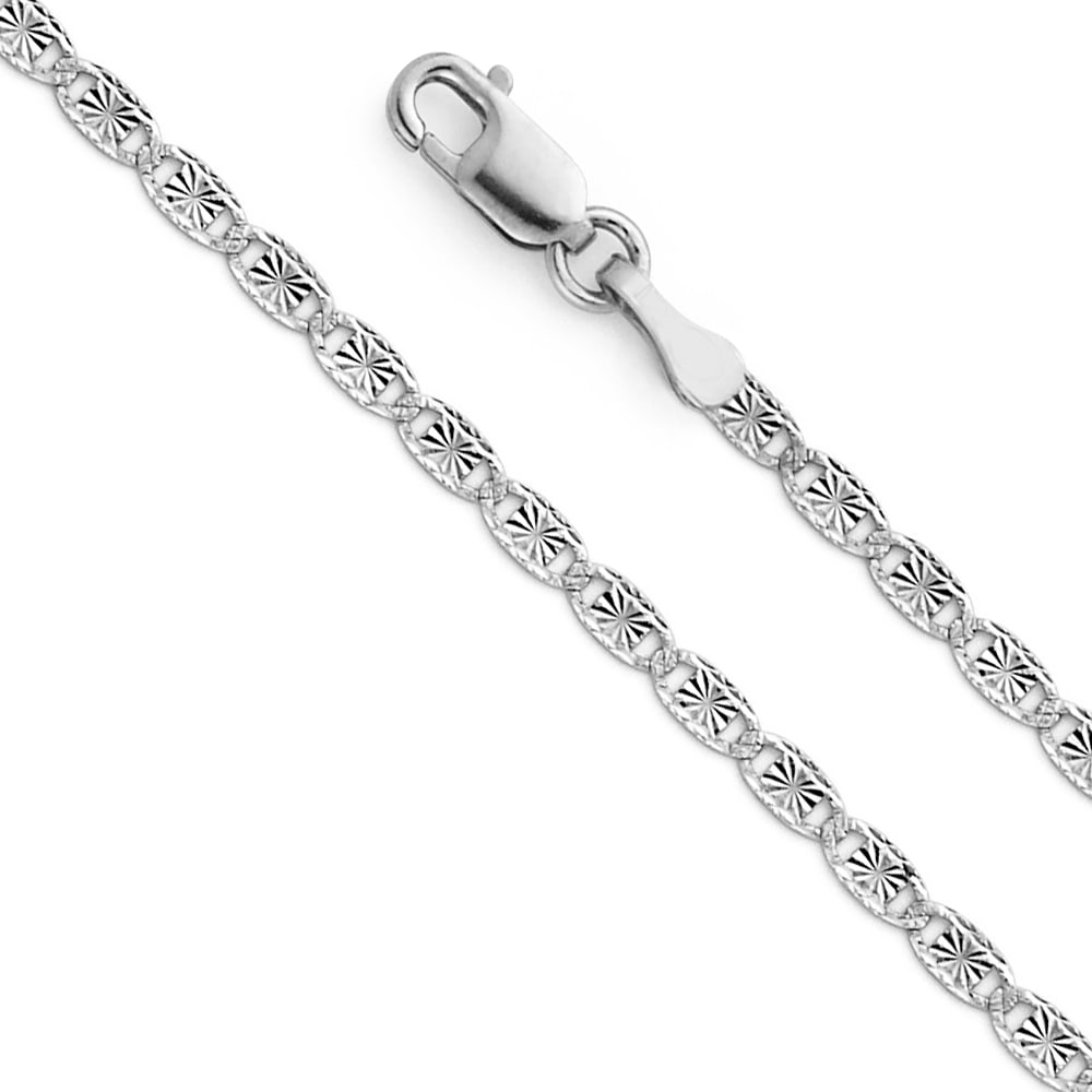 14KW VALENTINO STAR/EDGE DC CHAIN: 14KW Valentino Star/Edge DC Chain Material Type : 14k Gold Material Color : White Avg. Weight: Avg. Weight: 2.09 Gr. Size: Length : 16 inch, Width 2.1mm Accessories: None Notice: When purchasing