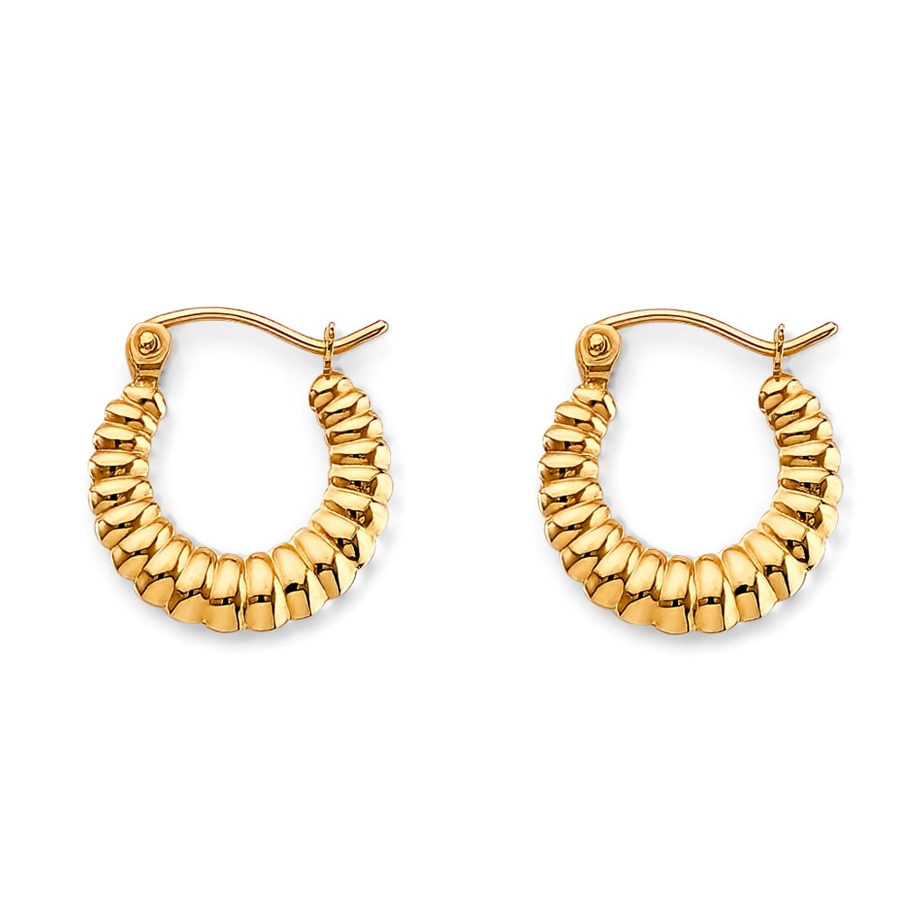 14KY FANCY HOLLOW HOOP EARRINGS: 14KY Fancy Hollow Hoop Earrings Material Type : 14k Gold Material Color : Yellow Avg. Weight: Avg. Weight: 0.83 Gr Size: Height : 15 mm, Width : 15 mm Accessories: None Notice: When purchasing