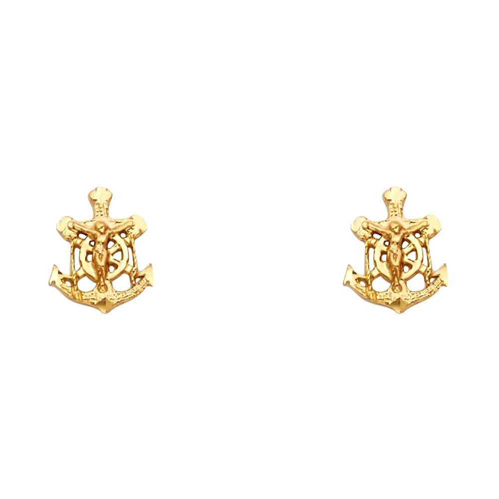 14KY SMALL ANCHOR POST EARRINGS: 14KY Small Anchor Post Earrings Material Type : 14k Gold Material Color : Yellow Avg. Weight: Avg. Weight: 0.88 Gr. Size: Height : 11 mm, Width : 8 mm Accessories: None Notice: When purchasing