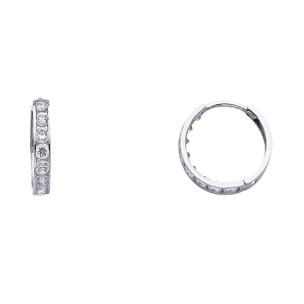14KW CZ HUGGIES EARRINGS: 14KW CZ Huggies Earrings Material Type : 14k Gold Material Color : White Avg. Weight: Avg. Weight: 1.34 Gr. Size: Height : 15 mm, Width : 15 mm Accessories: None Notice: When purchasing pre-owned