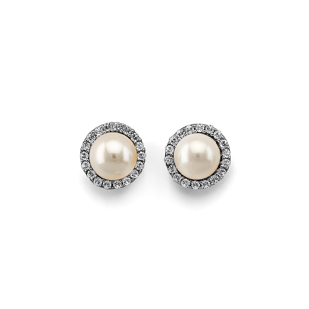 14KW CZ PEARL EARRINGS: 14KW CZ Pearl Earrings Material Type : 14k Gold Material Color : White Avg. Weight: Avg. Weight: 2.02 Gr. Size: Height : 9 mm, Width : 9 mm Accessories: None Notice: When purchasing pre-owned goods,