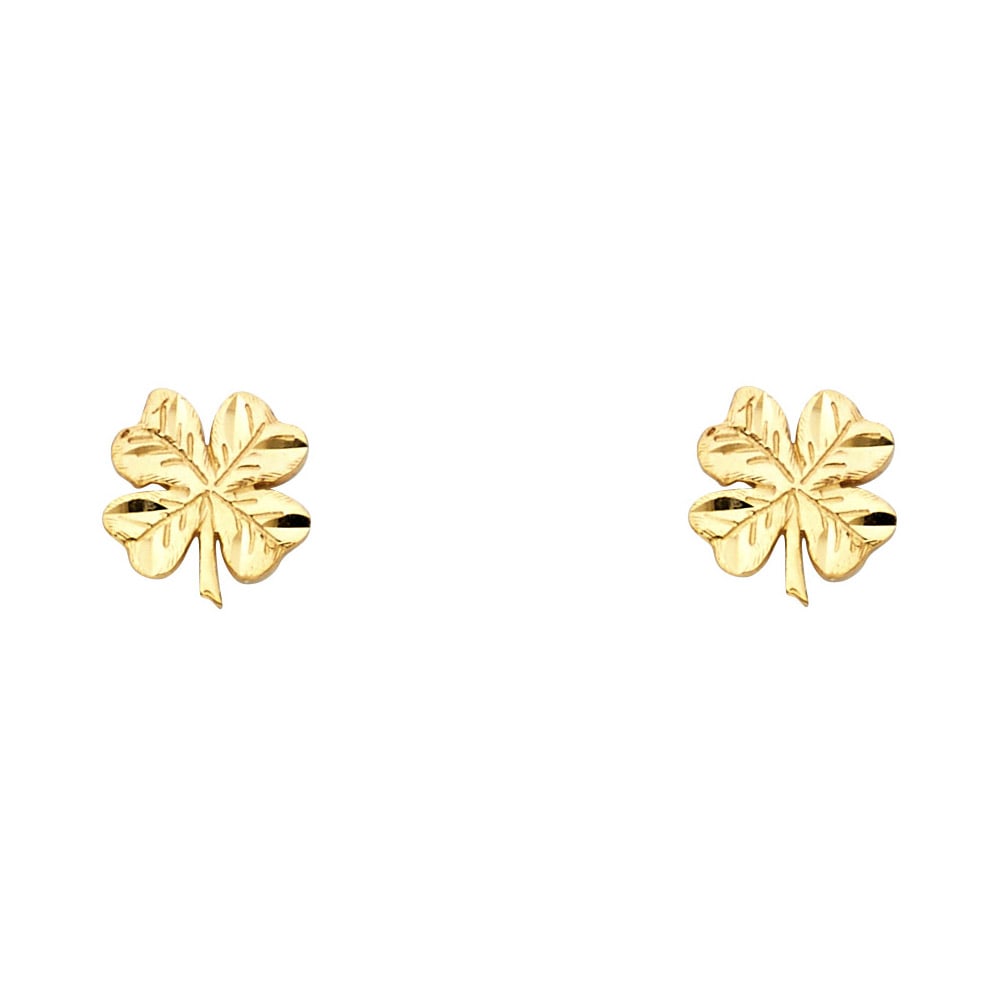 14KY SMALL CLOVER POST EARRINGS: 14KY Small Clover Post Earrings Material Type : 14k Gold Material Color : Yellow Avg. Weight: Avg. Weight: 0.9 Gr. Size: Height : 10 mm, Width : 8 mm Accessories: None Notice: When purchasing pre-o