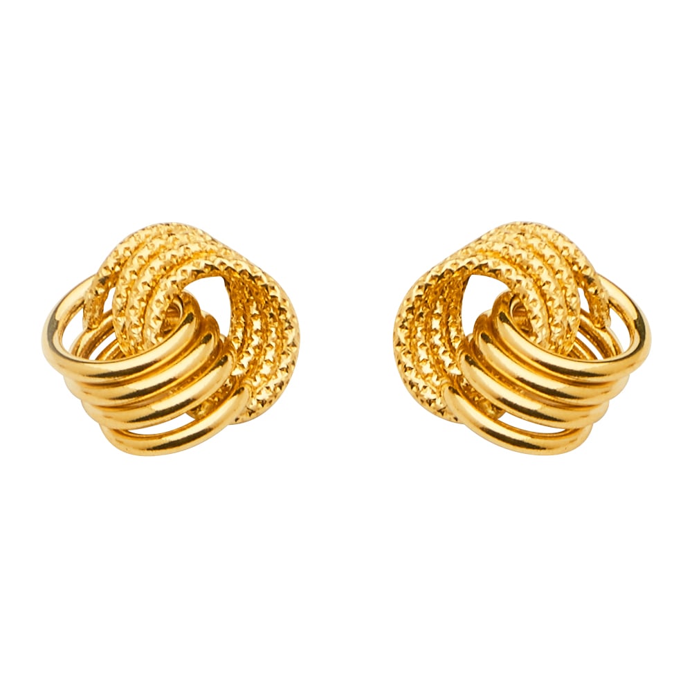 14KY LOVE KNOT EARRINGS WITH PUSH BACK: 14KY Love Knot Earrings with Push Back Material Type : 14k Gold Material Color : Yellow Avg. Weight: Avg. Weight: 1.28 Gr. Size: Height : 10 mm, Width : 11 mm Accessories: None Notice: When