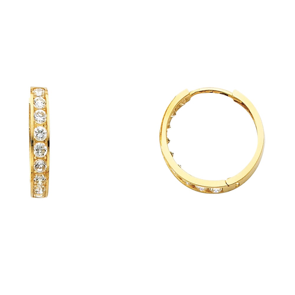 14KY CZ HUGGIES EARRINGS: 14KY CZ Huggies Earrings Material Type : 14k Gold Material Color : Yellow Avg. Weight: Avg. Weight: 1.58 Gr. Size: Height : 17 mm, Width : 17 mm Accessories: None Notice: When purchasing pre-owned