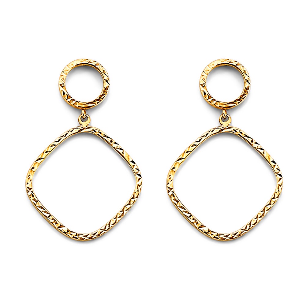 14KY DC DANGLING EARRINGS: 14KY DC Dangling Earrings Material Type : 14k Gold Material Color : Yellow Avg. Weight: Avg. Weight: 1.16 Gr. Size: Height : 28 mm, Width : 17 mm Accessories: None Notice: When purchasing pre-owned