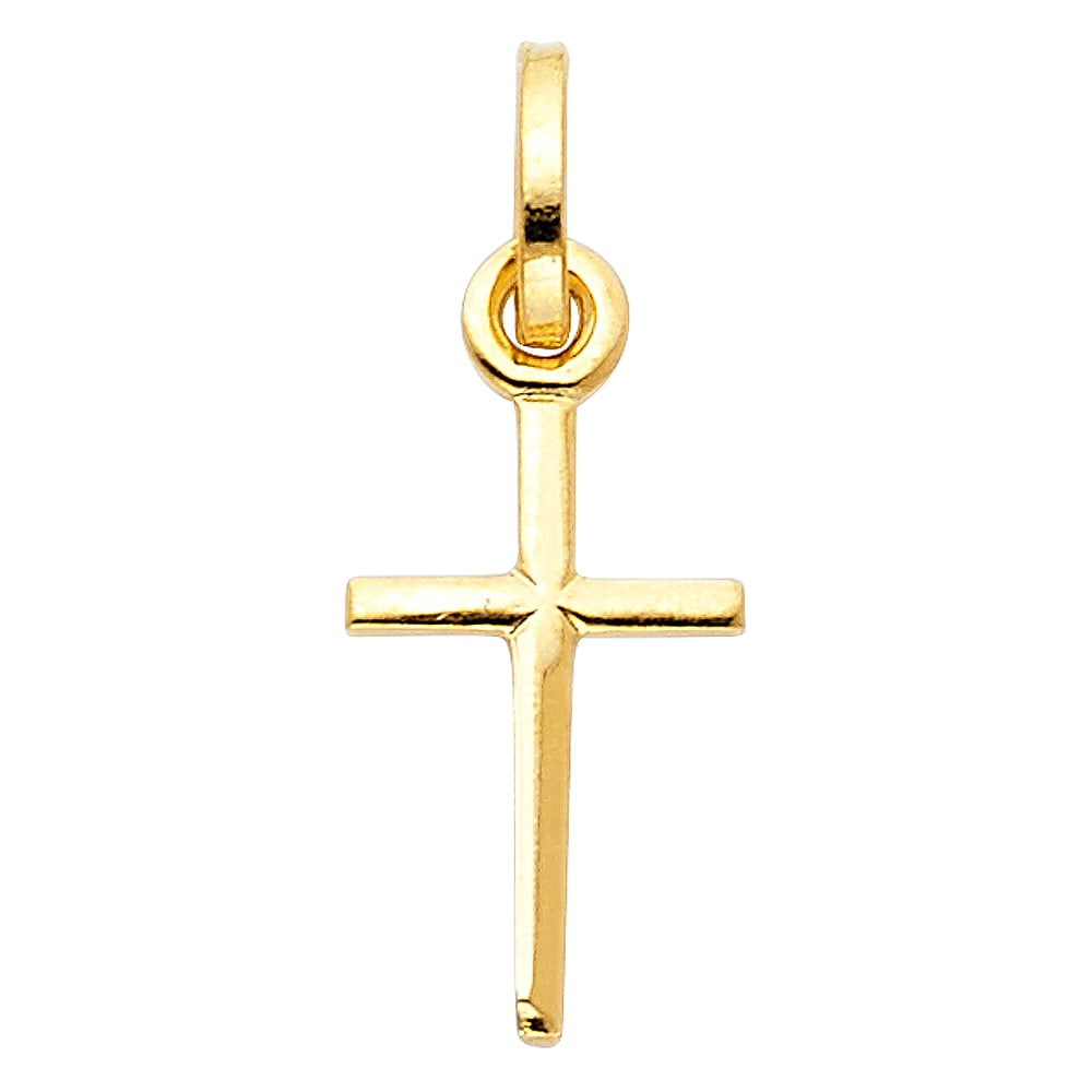 14KY SOLID LATIN CROSS: 14KY Solid Latin Cross Material Type : 14k Gold Material Color : Yellow Avg. Weight: Avg. Weight: 0.53 Gr. Size: Height 25 mm, Width 10 mm Accessories: None Notice: When purchasing pre-owned goods,