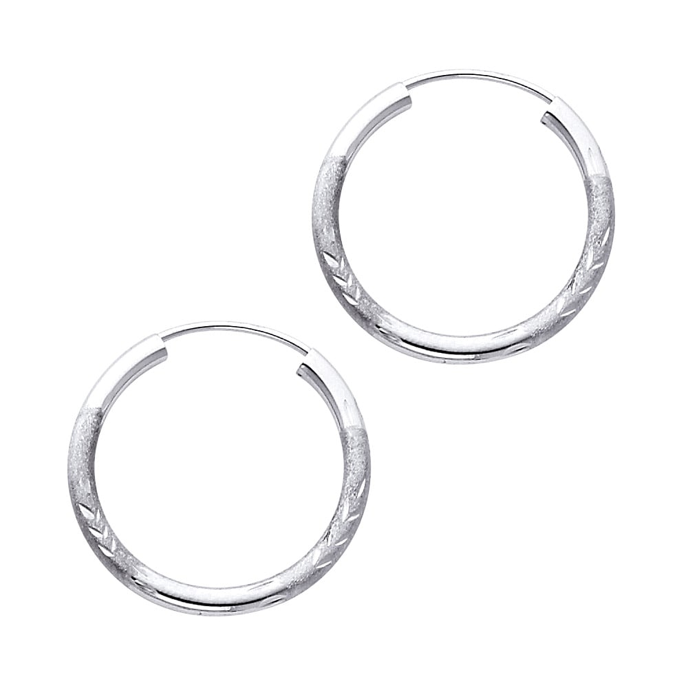 14KW BUDDED DC ENDLESS HOOP EARRINGS: 14KW Budded DC Endless Hoop Earrings Material Type : 14k Gold Material Color : White Avg. Weight: Avg. Weight: 0.86 Gr. Size: Height : 20 mm, Width : 20 mm Accessories: None Notice: When purchasing
