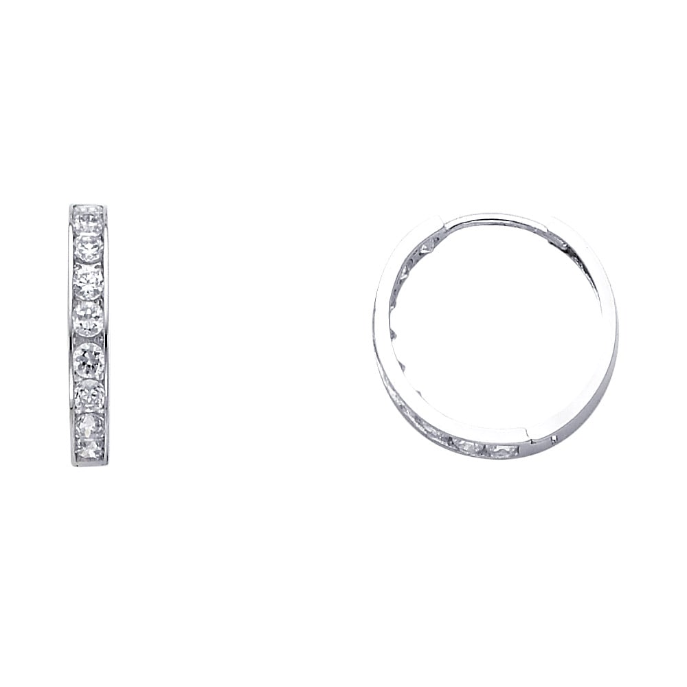 14KW CZ HUGGIES EARRINGS: 14KW CZ Huggies Earrings Material Type : 14k Gold Material Color : White Avg. Weight: Avg. Weight: 1.58 Gr. Size: Height : 17 mm, Width : 17 mm Accessories: None Notice: When purchasing pre-owned