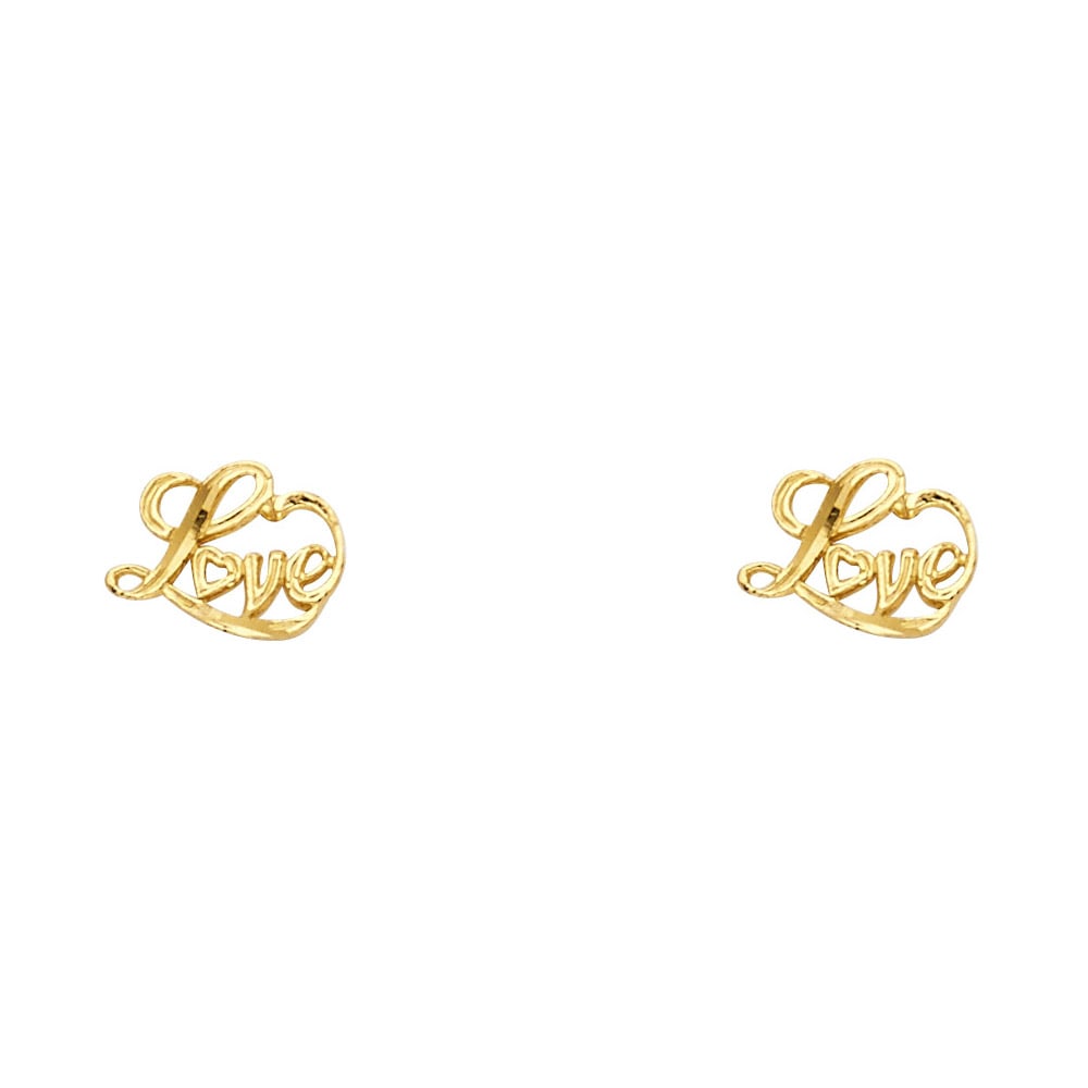 14KY SMALL LOVE POST EARRINGS: 14KY Small Love Post Earrings Material Type : 14k Gold Material Color : Yellow Avg. Weight: Avg. Weight: 0.6 Gr. Size: Height : 7 mm, Width : 8 mm Accessories: None Notice: When purchasing pre-owned