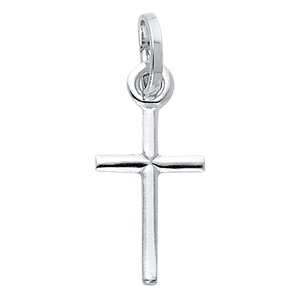 14KW SOLID LATIN CROSS: 14KW Solid Latin Cross Material Type : 14k Gold Material Color : White Avg. Weight: Avg. Weight: 0.55 Gr. Size: Height 25 mm, Width 10 mm Accessories: None Notice: When purchasing pre-owned goods,