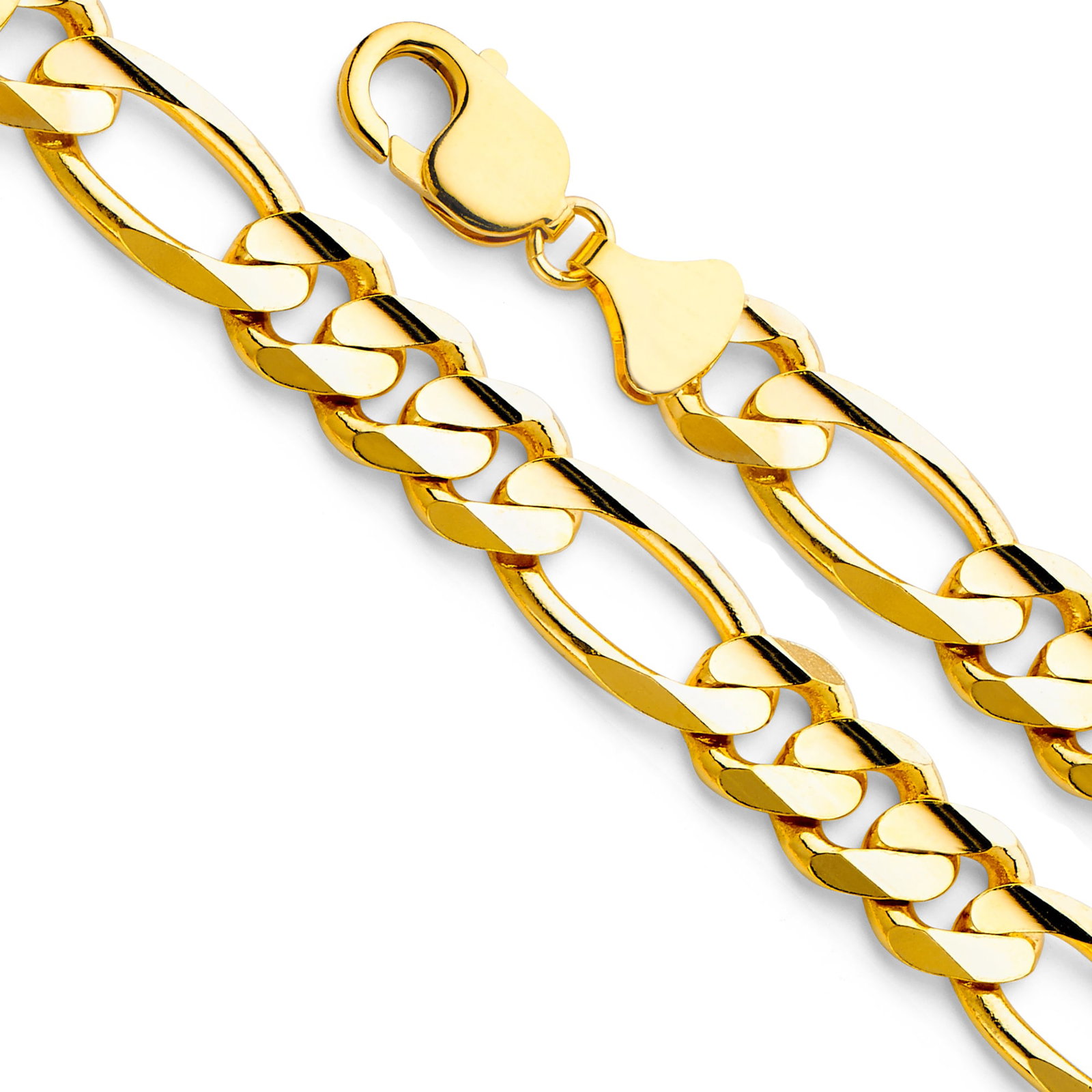14KY FIGARO CONCAVE CHAIN: 14KY Figaro Concave Chain Material Type : 14k Gold Material Color : Yellow Avg. Weight: Avg. Weight: 115.07 Gr. Size: Length : 26 inch, Width 11.3mm Accessories: None Notice: When purchasing pre-ow