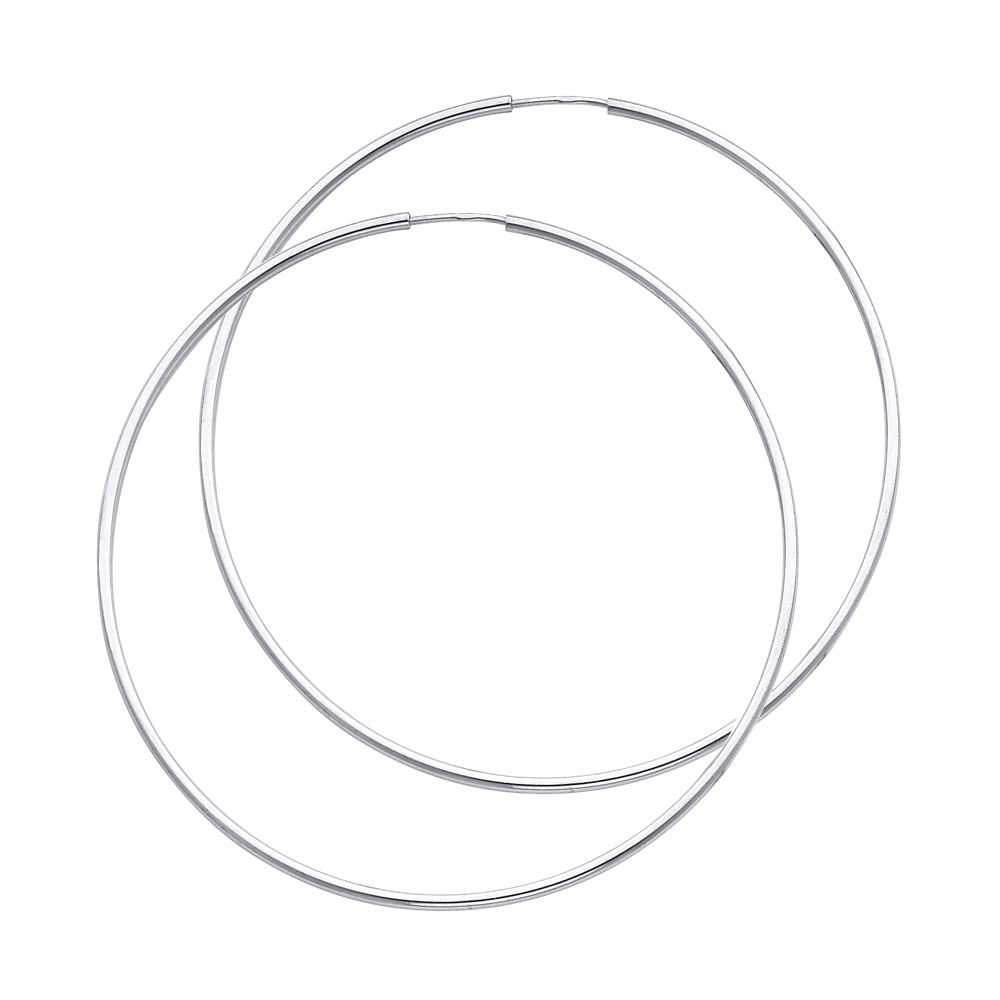 14KW ROUND TUBE POLISHED ENDLESS HOOP EARRINGS: 14KW Round Tube Polished Endless Hoop Earrings Material Type : 14k Gold Material Color : White Avg. Weight: Avg. Weight: 2.35 Gr. Size: Height : 55 mm, Width : 55 mm Accessories: None Notice: When
