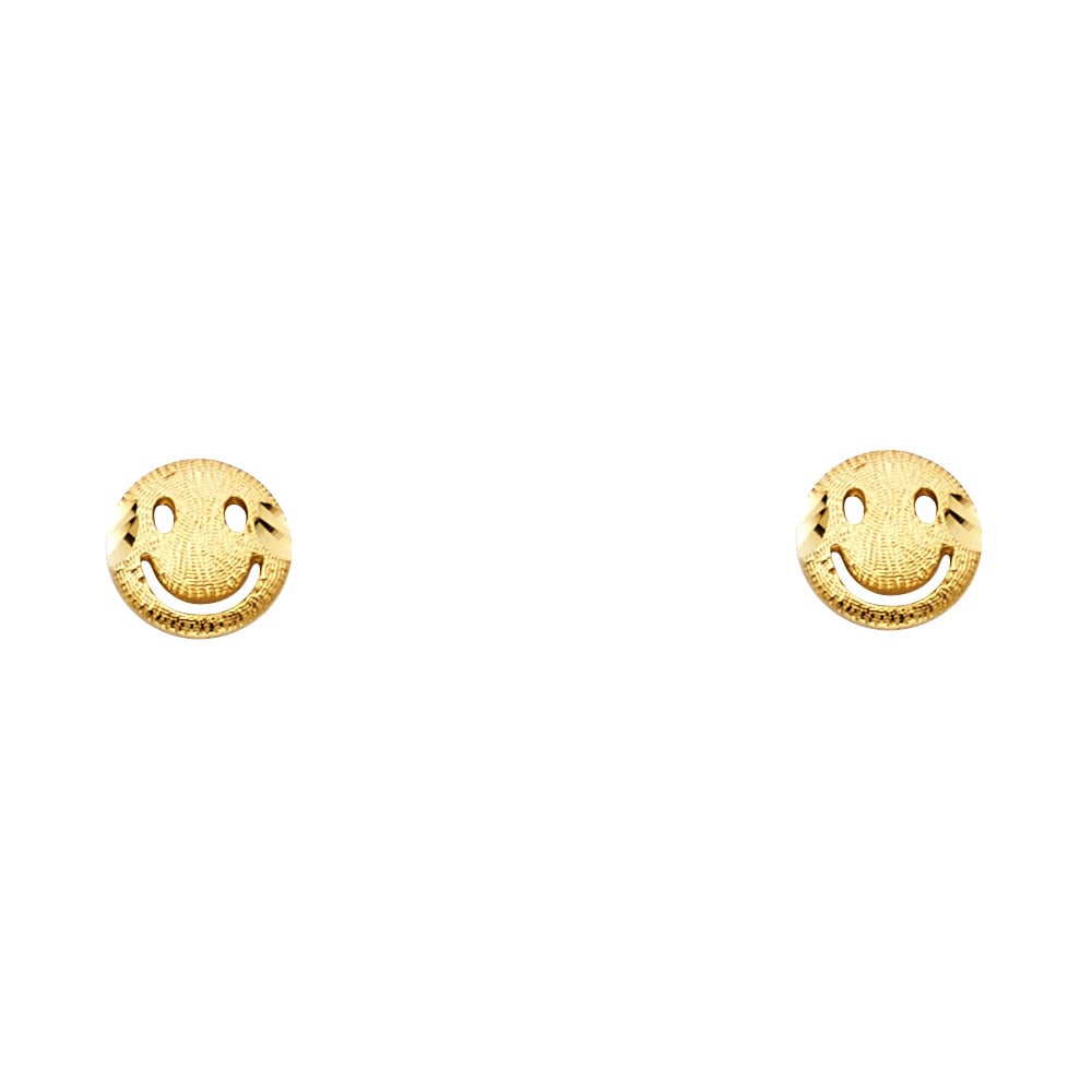 14KY SMALL SMALLILE POST EARRINGS: 14KY Small Smallile Post Earrings Material Type : 14k Gold Material Color : Yellow Avg. Weight: Avg. Weight: 0.71 Gr. Size: Height : 7 mm, Width : 7 mm Accessories: None Notice: When purchasing