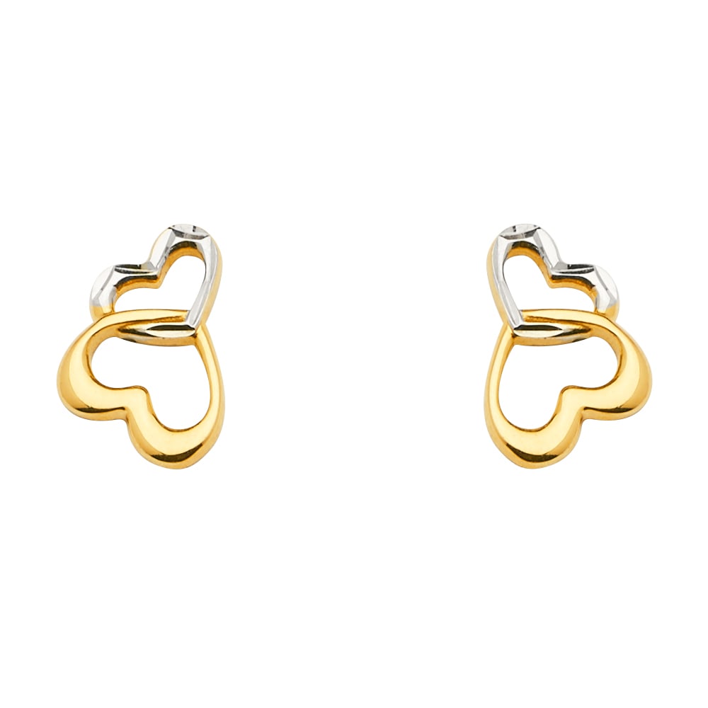 14K 2T EARRINGS WITH PUSH BACK: 14K 2T Earrings with Push Back Material Type : 14k Gold Material Color : Two Tone Avg. Weight: Avg. Weight: 1.17 Gr. Size: Height : 11 mm, Width : 7 mm Accessories: None Notice: When purchasing