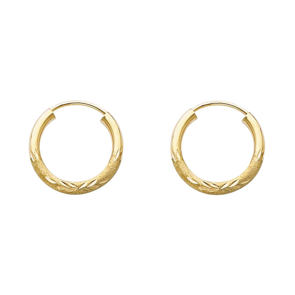 14KY BUDDED DC ENDLESS HOOP EARRINGS: 14KY Budded DC Endless Hoop Earrings Material Type : 14k Gold Material Color : Yellow Avg. Weight: Avg. Weight: 0.6 Gr. Size: Height : 15 mm, Width : 15 mm Accessories: None Notice: When purchasing