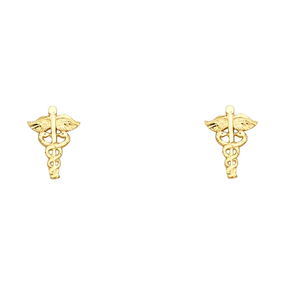 14KY SMALL CLINIC MARK POST EARRINGS: 14KY Small Clinic Mark Post Earrings Material Type : 14k Gold Material Color : Yellow Avg. Weight: Avg. Weight: 0.6 Gr. Size: Height : 11 mm, Width : 7 mm Accessories: None Notice: When purchasing