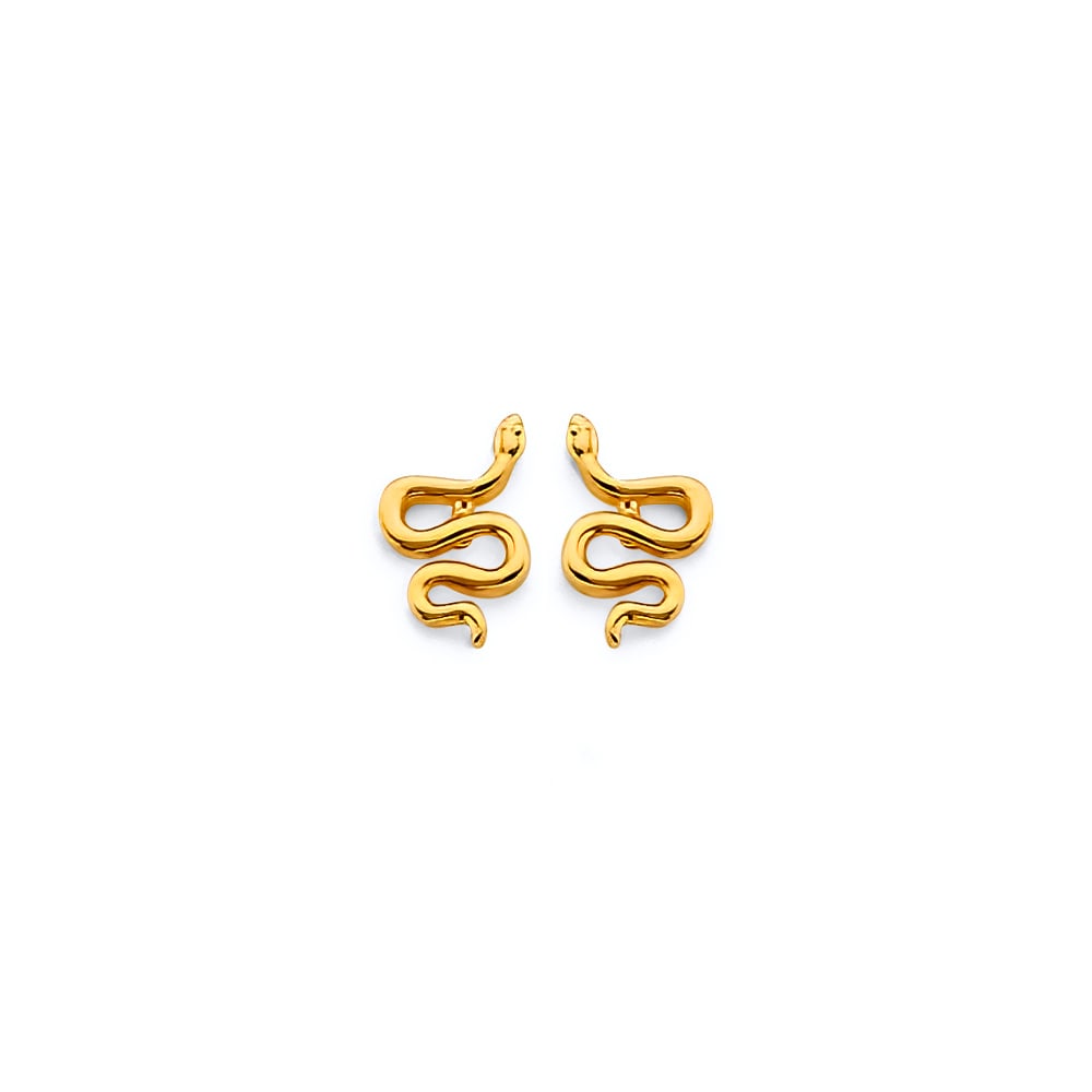14KY CZ SNAKE PUSH BACK EARRINGS: 14KY CZ Snake Push Back Earrings Material Type : 14k Gold Material Color : Yellow Avg. Weight: Avg. Weight: 1.01 Gr. Size: Height : 8 mm, Width : 5 mm Accessories: None Notice: When purchasing