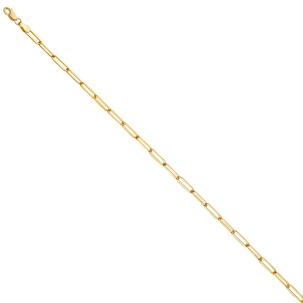 14KY SOLID SQUARE PAPERCLIP CHAIN: 14KY Solid Square Paperclip Chain Material Type : 14k Gold Material Color : Yellow Avg. Weight: Avg. Weight: 3.2 Gr. Size: Length : 7.5 inch, Width 3.0mm Accessories: None Notice: When purchasing p