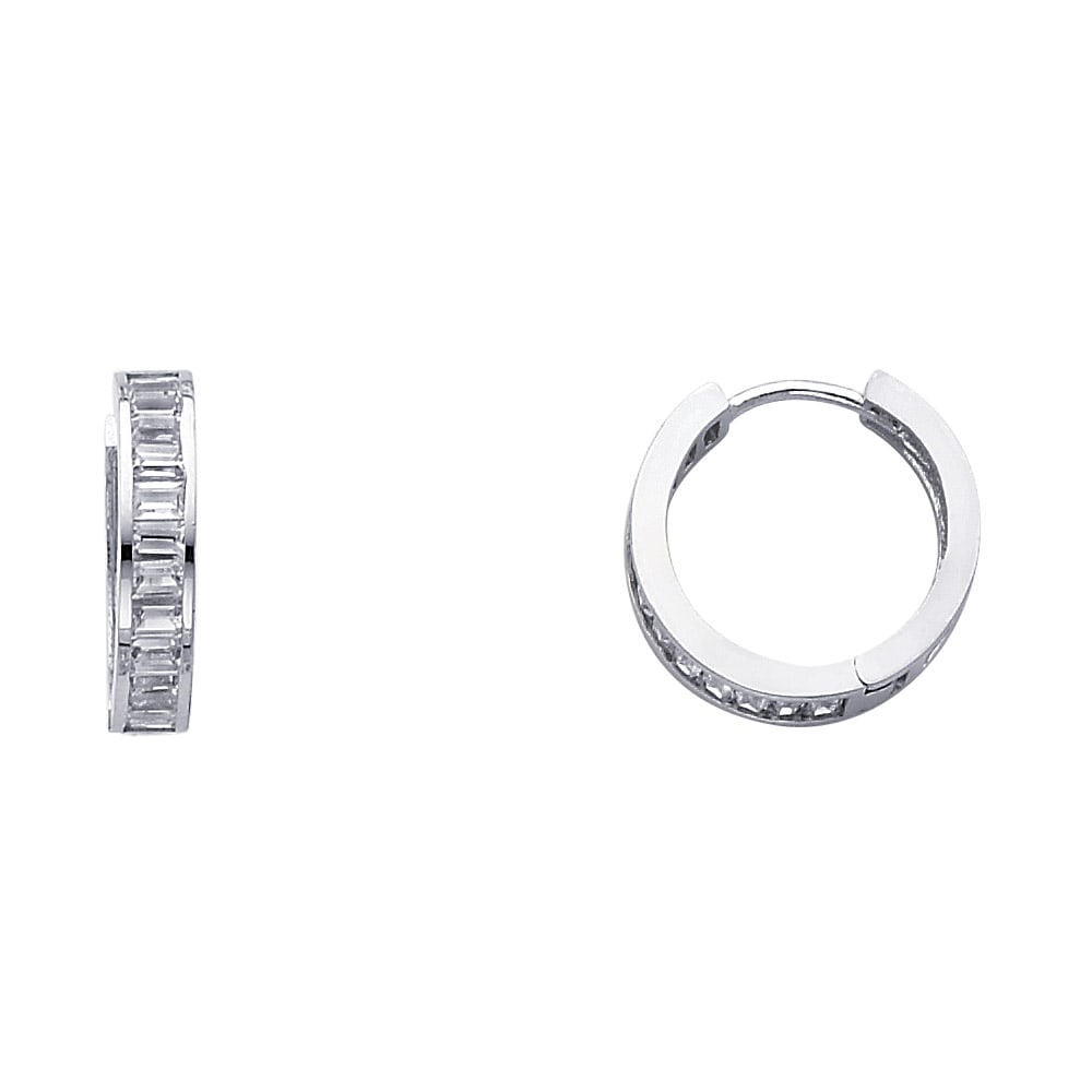 14KW CZ HUGGIES EARRINGS: 14KW CZ Huggies Earrings Material Type : 14k Gold Material Color : White Avg. Weight: Avg. Weight: 1.86 Gr. Size: Height : 15 mm, Width : 15 mm Accessories: None Notice: When purchasing pre-owned