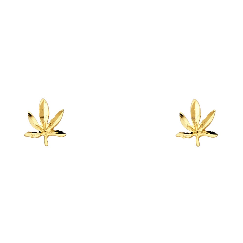 14KY SMALL MARIJUANA POST EARRINGS: 14KY Small Marijuana Post Earrings Material Type : 14k Gold Material Color : Yellow Avg. Weight: Avg. Weight: 0.55 Gr. Size: Height : 9 mm, Width : 7 mm Accessories: None Notice: When purchasing