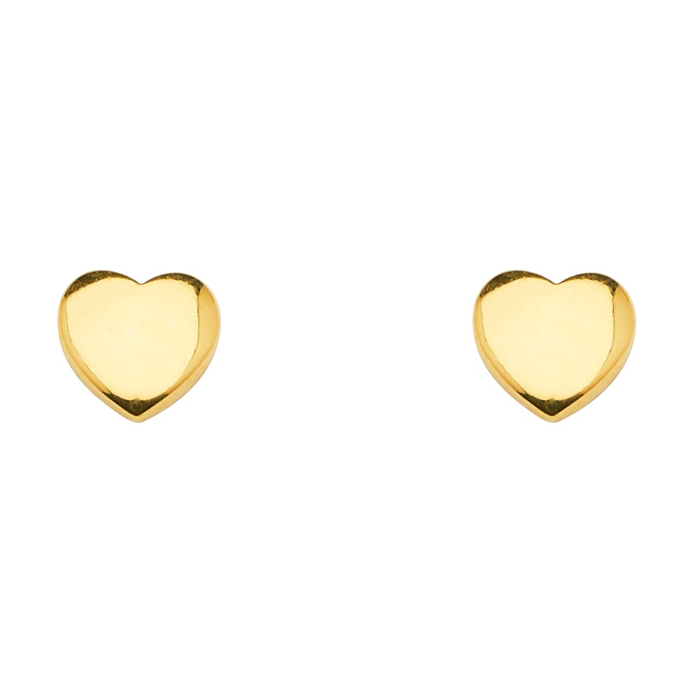 14KY PLAIN HEART EARRINGS WITH PUSH BACK: 14KY Plain Heart Earrings with Push Back Material Type : 14k Gold Material Color : Yellow Avg. Weight: Avg. Weight: 0.72 Gr. Size: Height : 7 mm, Width : 7 mm Accessories: None Notice: When