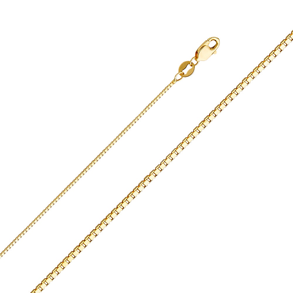 14KY BOX CHAIN: 14KY Box Chain Material Type : 14k Gold Material Color : Yellow Avg. Weight: Avg. Weight: 1.95 Gr. Size: Length : 16 inch, Width 0.8mm Accessories: None Notice: When purchasing pre-owned goods,