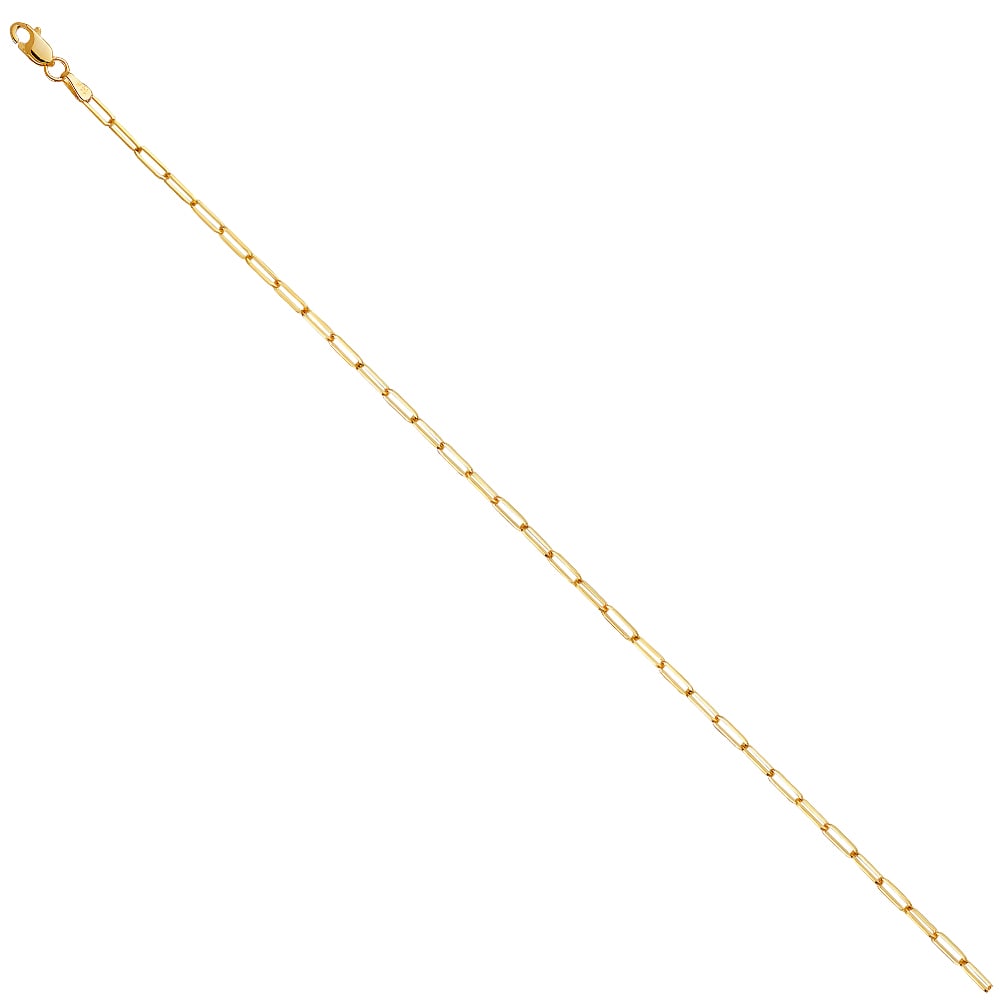 14KY SOLID SQUARE PAPERCLIP CHAIN: 14KY Solid Square Paperclip Chain Material Type : 14k Gold Material Color : Yellow Avg. Weight: Avg. Weight: 2.88 Gr. Size: Length : 16 inch, Width 2.0mm Accessories: None Notice: When purchasing