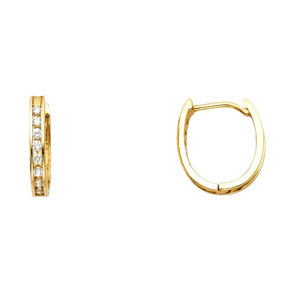 14KY CZ HUGGIES EARRINGS: 14KY CZ Huggies Earrings Material Type : 14k Gold Material Color : Yellow Avg. Weight: Avg. Weight: 1.24 Gr. Size: Height : 14 mm, Width : 12 mm Accessories: None Notice: When purchasing pre-owned