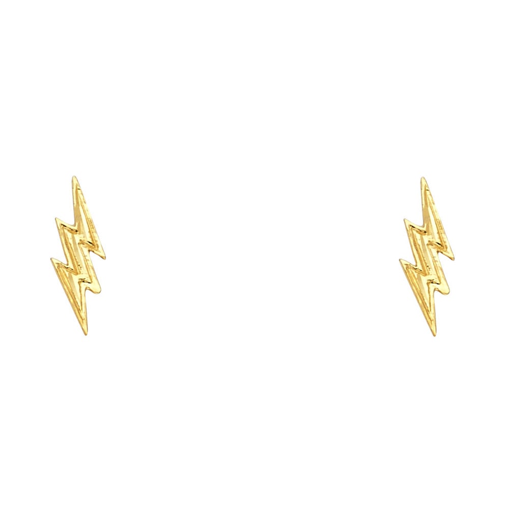 14KY SMALL THUNDER POST EARRINGS: 14KY Small Thunder Post Earrings Material Type : 14k Gold Material Color : Yellow Avg. Weight: Avg. Weight: 0.56 Gr. Size: Height : 13 mm, Width : 4 mm Accessories: None Notice: When purchasing