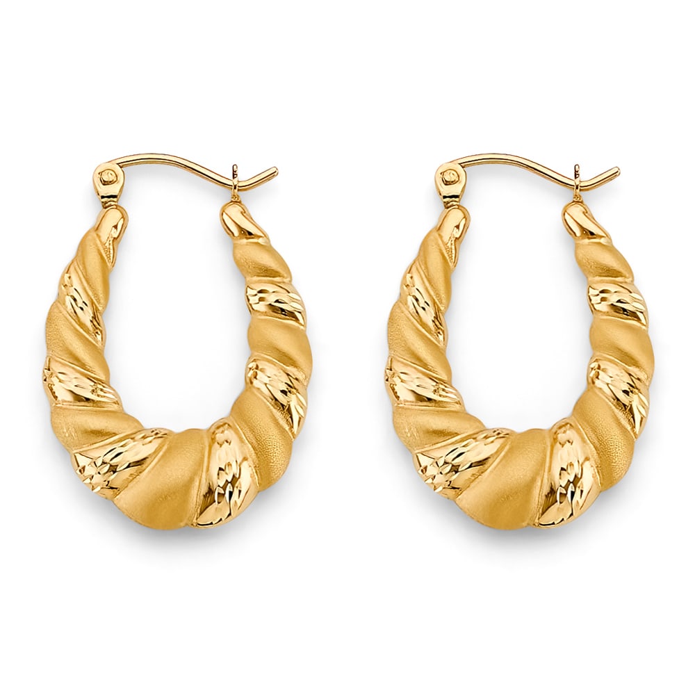 14KY HOLLOW HOOP EARRINGS: 14KY Hollow Hoop Earrings Material Type : 14k Gold Material Color : Yellow Avg. Weight: Avg. Weight: 1.71 Gr. Size: Height : 25 mm, Width : 17 mm Accessories: None Notice: When purchasing pre-owned