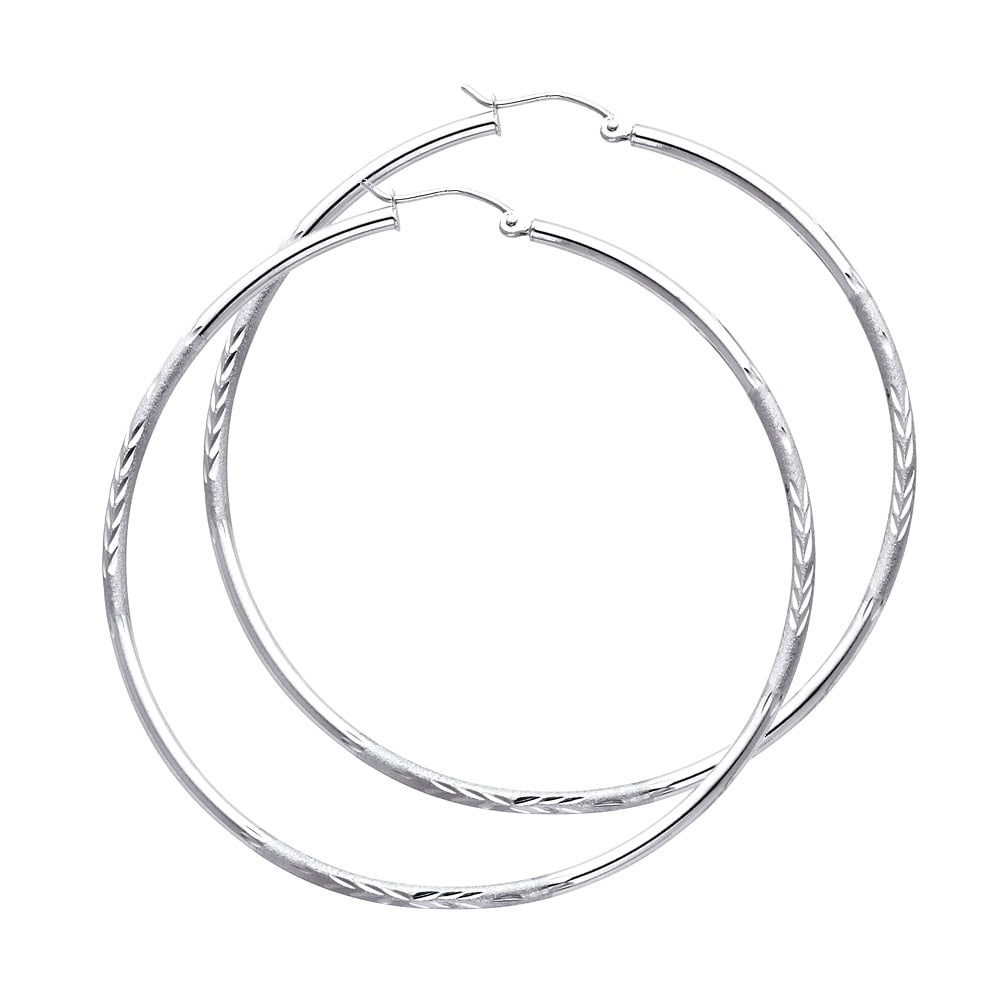 14KW BUDDED DC ROUND TUBE HOOP EARRINGS: 14KW Budded DC Round Tube Hoop Earrings Material Type : 14k Gold Material Color : White Avg. Weight: Avg. Weight: 3.1 Gr. Size: Height : 65 mm, Width : 65 mm Accessories: None Notice: When purchasing